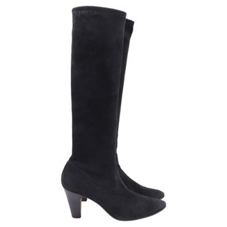 Manolo Blahnik Pointed-Toe Knee-High Boots in Black Suede