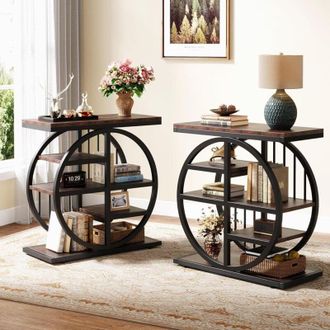 Tribesigns End Table Set of 2, 5-Tier Industrial Side Table with Metal Frames, Tall Narrow Nightstand for for Living Room, Bedroom - Tribesigns