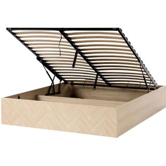 Beliani Letto matrimoniale con contenitore ottomano MDF Aspetto naturale Marrone chiaro 160 x 200 cm Etel