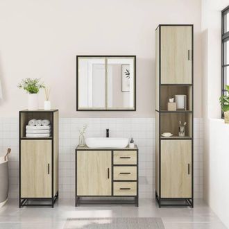 Berkfield Home Durable 3 Piece Bathroom Furniture Set Sonoma Oak Engineered Wood in Light Oak