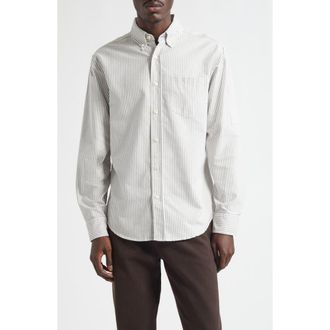 Noah Oxford Cotton Button-Down Shirt in White /Brown at Nordstrom, Size X-Large