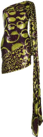 Elie Saab one-shoulder embroidered tulle minidress - women - Polyester/Rayon/Nylon/Silk - 38 - Purple