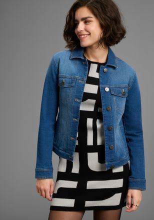 Arizona Jeansjacke ARIZONA, Damen, Gr. 34, blau (blau used), Denim/Jeans, Obermaterial: 98% Baumwolle, 2% Elasthan, Basic, figurbetont kurz, abgestepptes B&uuml;nd