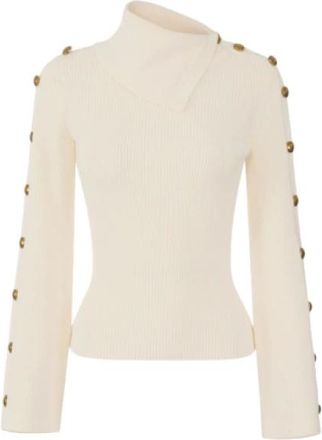 Elisabetta Franchi Mk 03S66E2 Trui met col - Dames - Coltruien - Wit - XL - Polyester - Truien & Vesten