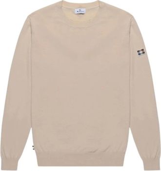 Aquascutum Katoenen Regular Fit Trui met Ribbelstructuur - Heren - Ronde hals truien - Beige - L - Katoen - Truien & Vesten