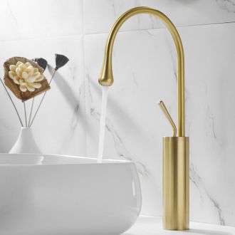 OEM Grifo De Ba&ntilde;o De Lat&oacute;n Dorado Cepillado Sin Lacar, Cuello De Cisne De Largo Alcance, Arco Alto, Elegante Dise&ntilde;o Contempor&aacute;neo En Forma De L&aacute;grima - Ot