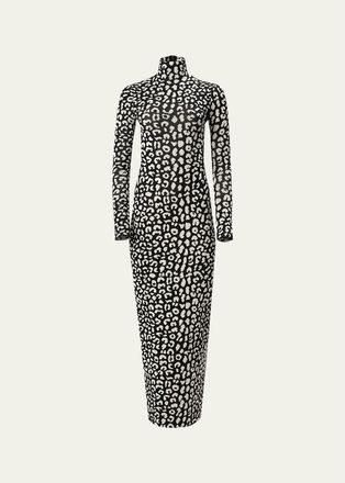 Carolina Herrera Long-Sleeve Leopard Maxi Turtleneck Dress