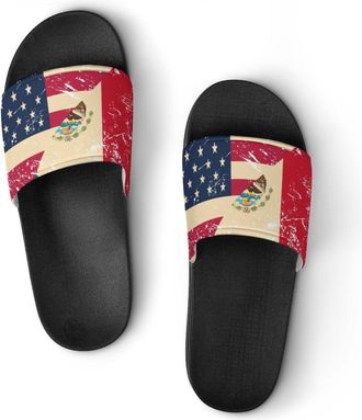 Generic U.S. And Mexican Vintage Flag Unisex Beach Slippers & Pool Slides Anti-Slip House Shoes for Home Outdoor