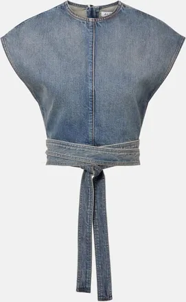 Alaia Ala&iuml;a Belted denim crop top