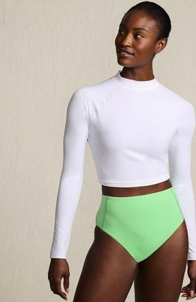 Lands End Long Sleeve Mock Neck Cropped UPF 50 Sun Protection Rash Guard in White at Nordstrom, Size X-Large P
