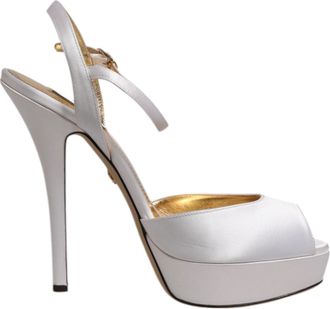 Dolce & Gabbana Witte Satijnen Platform Hakken Sandalen Schoenen