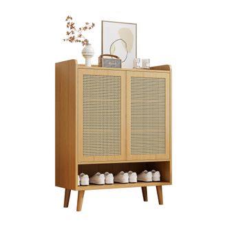 STILVORA Mueble Zapatero 2 Puertas Y 5 Estantes, Push-to-open, Estilo Natural, En Tablero De Part&iacute;culas, Roble Claro, 80&times;35&times;105 Cm