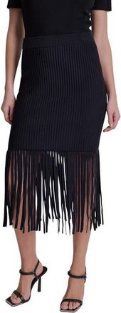 DKNY Fringe Rib Midi Skirt in Black at Nordstrom, Size X-Small