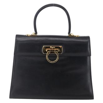 Ferragamo Gancini Leather Black Leather Handbag (Pre-Owned)
