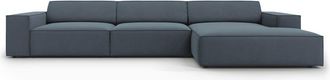 MICADONI Sofá esquinero derecho 4 plazas de tela azul