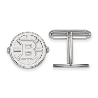 Diamond2Deal Sterling Silver Rhodium-plated Boston Bruins Cuff Links