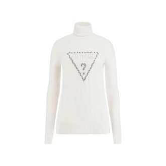Guess Piper Triangle Logo Tn Ls Swtr - Dames - Coltruien - Wit - XL - Truien & Vesten