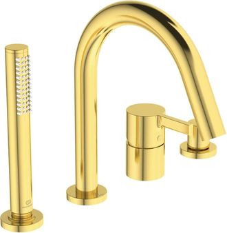 Ideal Mezclador De Ba&ntilde;era De 4 Orificios De Sobremesa Joy Con Ca&ntilde;o De Oro Cepillado Con Ducha De Mano De Bast&oacute;n Y Desviador Standard
