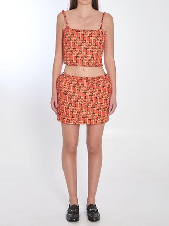 Gucci Womens Printed Mini Skirt - Coral Cotton - Size EU 36 (Womens)