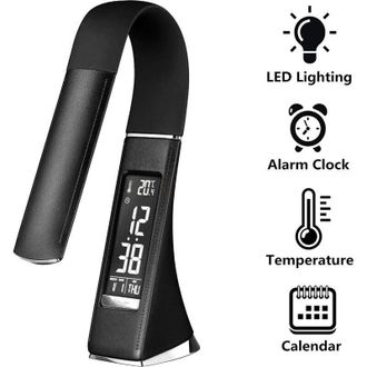 OEM L&aacute;mpara De Escritorio Led U2 De 5 W, Regulable, Con Despertador, Calendario, Indicador De Temperatura Y 3 Niveles De Brillo - Negra