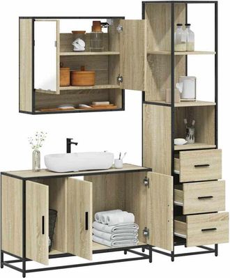 vidaXL Vidaxl - Set De Muebles De Ba&ntilde;o 3 Pzas Madera Contrachapada Roble Sonoma