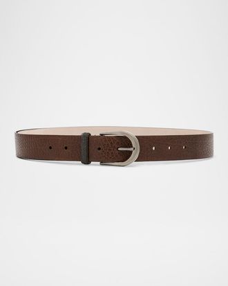 Brunello Cucinelli Calf Leather Belt W/ Brass Buckle