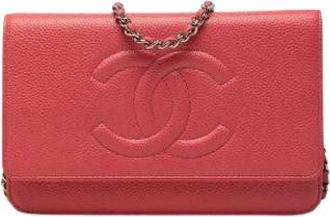 Chanel Pre-owned Wallet on Chain - Dames - Vintage Schoudertas - Roze - ONE Size - Leer - Vintage