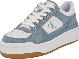 Calvin Klein Womens Alondra Sneaker, White Medium Blue Denim Logo 420, 4.5 UK