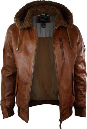 TruClothing Leather Hooded Bomber Jacket