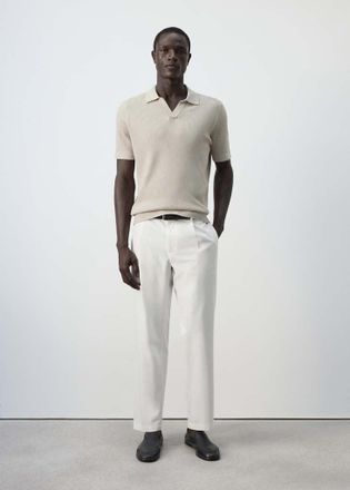 Mango Polo misto cotone maglia coste beige - Uomo - M - MANGO MAN