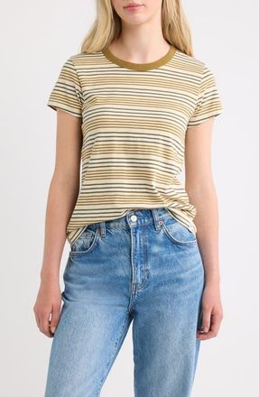 Rag & Bone The Slub Stripe Cotton T-Shirt in Green Multi at Nordstrom, Size Xx-Small