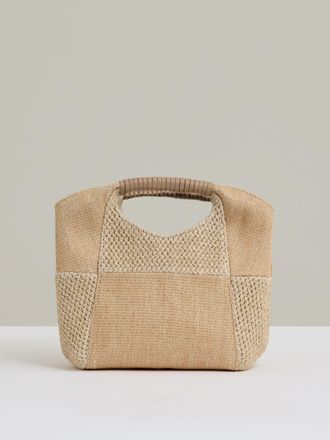 Reiss Womens Cream Patchwork Raffia Clutch Bag, Size: 22x21x11cm