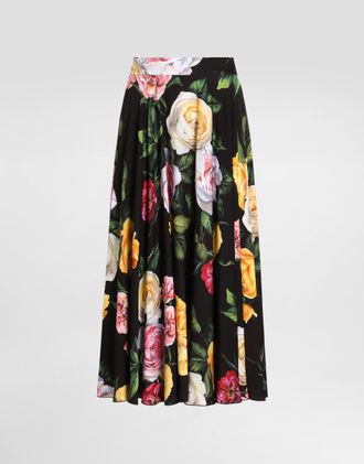 Dolce & Gabbana Peony And Rose-print Charmeuse Calf-length Circle Skirt - Woman Skirts Print 40