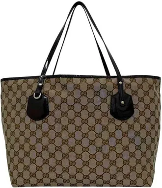 Gucci Beige Purple Gg Canvas Leather Tote Bag (Pre-Owned)