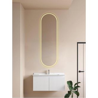 Saniclass Shine Spiegelkast - 45x140x14cm - ovaal - indirecte verlichting LED - spiegelverwarming - zwart