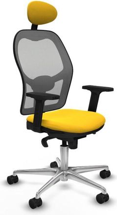 Piqueras y Crespo Piqueras Y Crespo - Jorquera Sincro Malla Gris Similpiel Amarillo Brazos 2d Base Aluminio Cabecero Fijo Ruedas 65mm Nailon