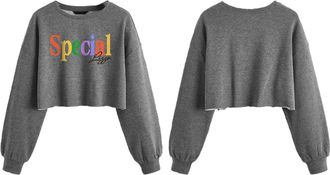 Lizzo Exclusive Special Multicolor Cropped Crew Sweatshirt, Graphite Heather, Large