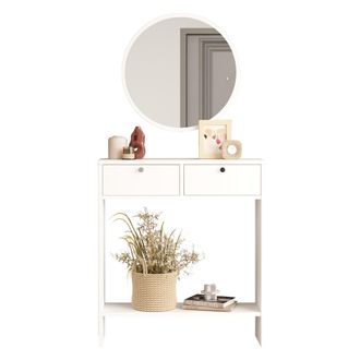 Dmora Mueble De Entrada Chiarano, Espejo Incluido, Modular, 2 Puertas, 80x24x90h Cm Blanco
