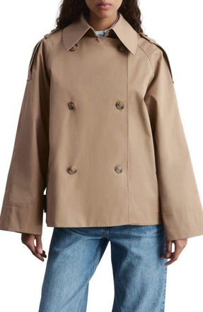 & Other Stories Double Breasted Cotton Crop Trench Jacket in Beige Medium Dusty at Nordstrom