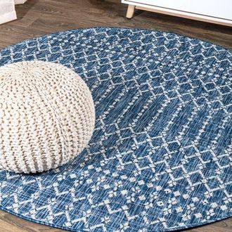 Jonathan Y Designs Ourika Moroccan Geometric Textured Weave Indoor/Outdoor Round Area Rug in Navy/light Gray at Nordstrom, Size 4Ft 0In X 4Ft 0In