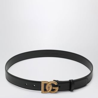 Dolce & Gabbana Belt with DG logo in calfskin leather, black
