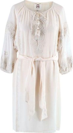 Figue Cream Silk Embroidered Belted Dress Size XS