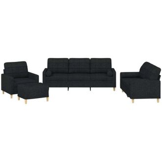 vidaXL vidaXL Set Divani 4 pz con Cuscini Nero in Tessuto