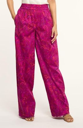Cinq &agrave; Sept Ibbie Paisley Bloom Cotton Blend Pants in Purple Garnet Multi at Nordstrom, Size X-Small