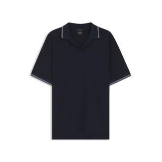 BOSS Johnny-collar polo shirt in cotton and linen
