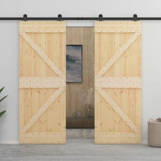 vidaXL Puerta Corredera Con Herrajes Madera Maciza De Pino 100x210 Cm Vidaxl