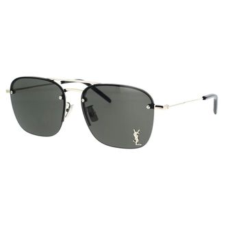 Saint Laurent Sunglasses, unisex, Gray, 59 MM, Caravan Style Sunglasses with YSL Logo