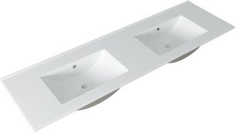 Saniclass Vygo Meubelwastafel - 141x2x46cm - overloop - 2 wasbakken - 0 kraangaten - keramiek - wit