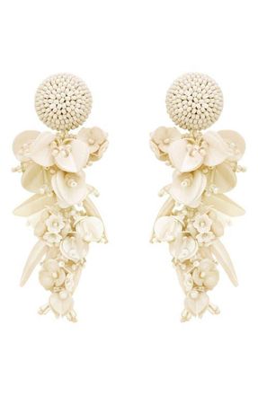 Oscar De La Renta Floral Clip-On Chandelier Earrings in White at Nordstrom
