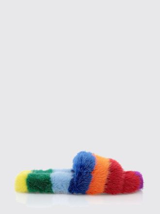 Philipp Plein Multicolour Striped Fur Slides with Low Heel